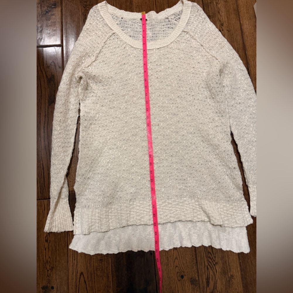 Free People Boat Neck High Low Cozy Cream Ivory Knit Sweater. Size: Medium. - Picture 8 of 12